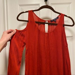 Red-Orange Cold Shoulder Top
